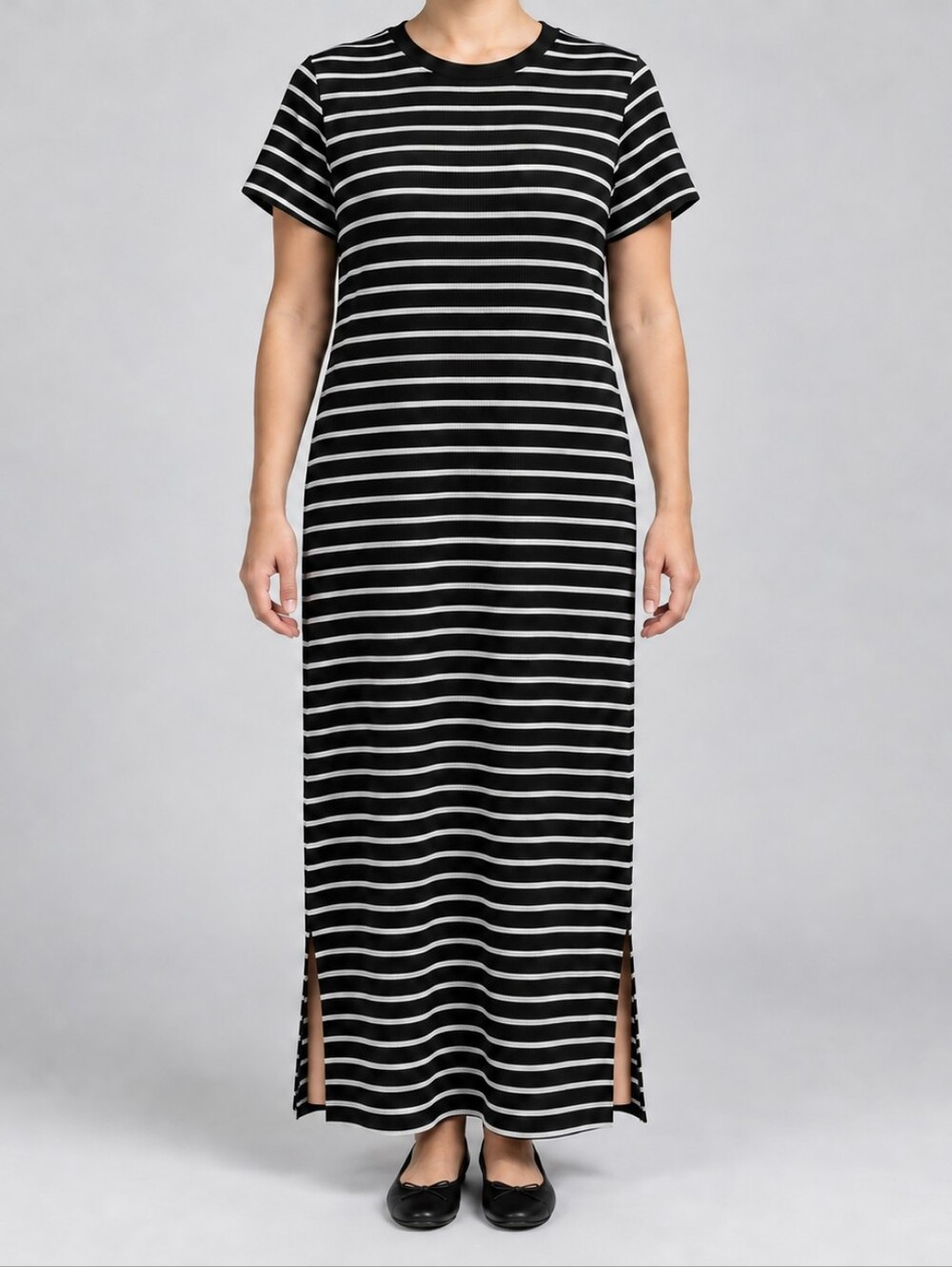 Reitmans Black & White Striped Maxi T-Shirt Dress Size XXL